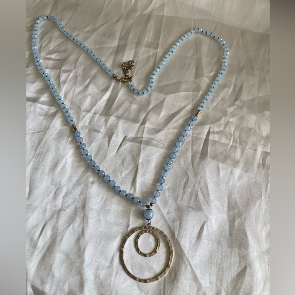 Elegant Blue Beaded Necklace with Gold Accents